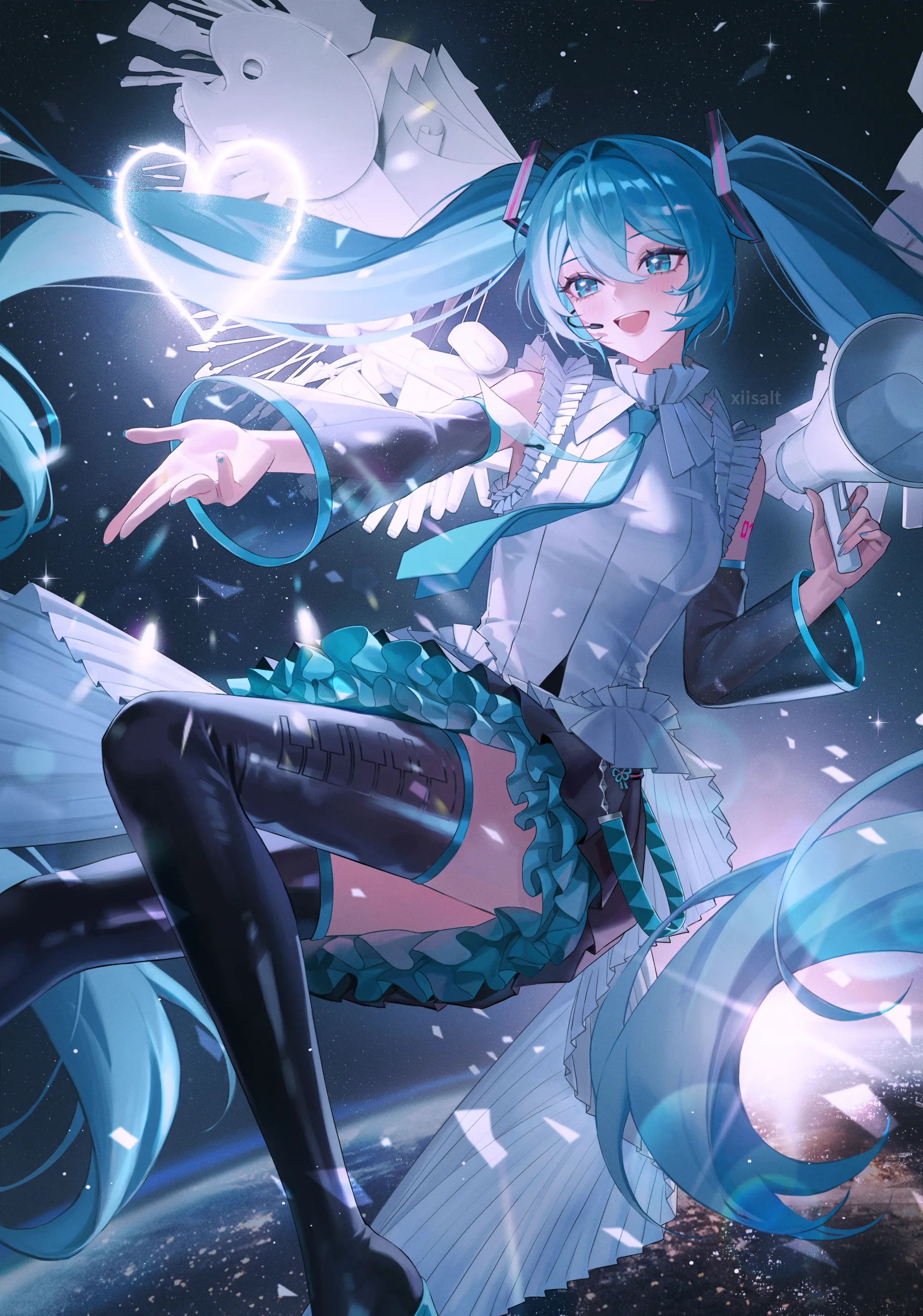 Hatsune Miku surrounded by blue light